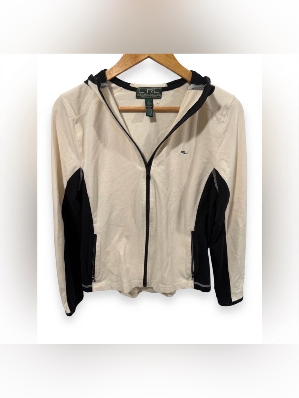 Lauren Ralph Lauren Active Full Zip Cream and Black Hooded Jacket Size Large